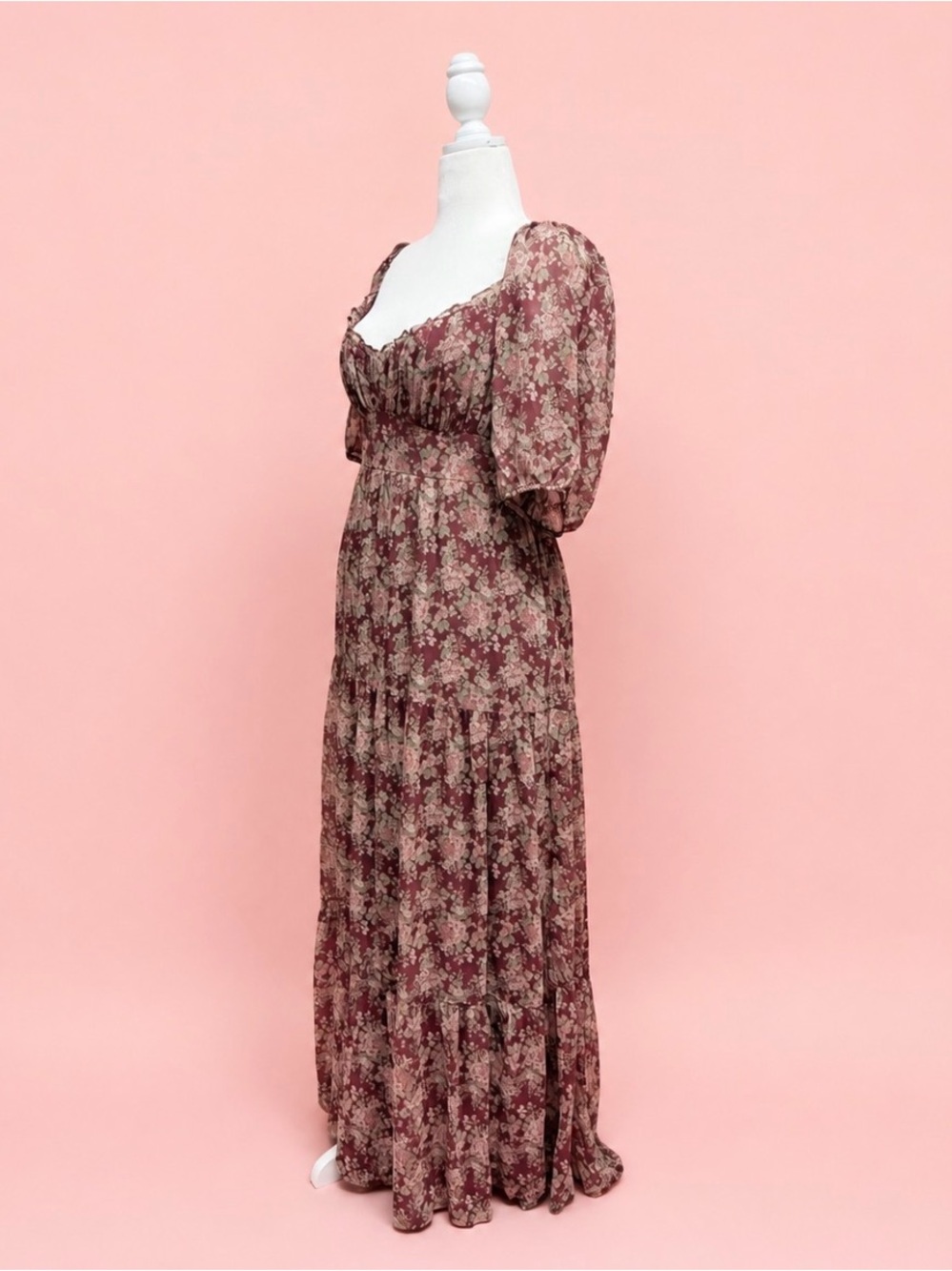 Mauve Floral Maxi Dress with Sweetheart Neckline - Picture 6 of 9